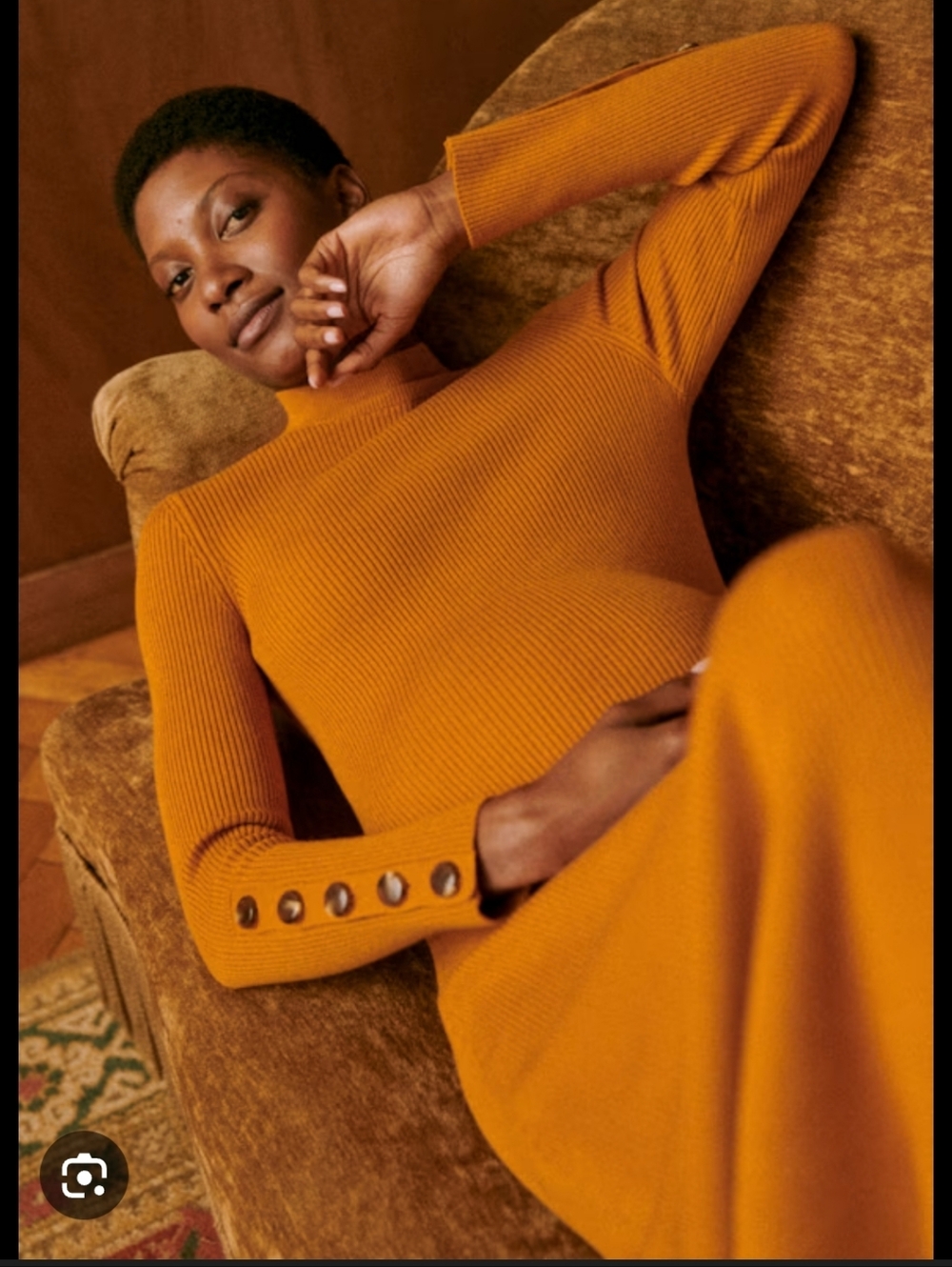 ​Sézane Hillary Dress in Ochre | Ribbed Merino Wool Midi Dress M